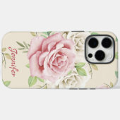 Custom Chic White Pink Roses Green Blätter Floral Case-Mate iPhone Hülle (Rückseite (Horizontal))