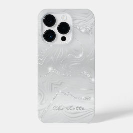 Custom Chic White Silver Glitzer Muster Girl iPhone 14 Pro Hülle