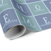 Custom Chic "ZUHAUSE" in Blue and Gray Hues Geschenkpapier (Rolleneckpunkt)