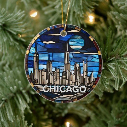 Custom Chicago Skyline Keramik Ornament (Baum)
