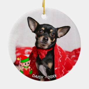 Custom Chihuahua Dog Foto mit Niedlichem Elf Keramik Ornament