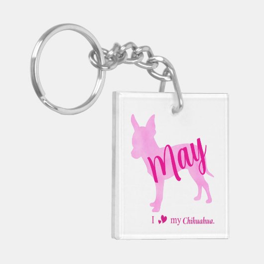 Custom Chihuahua Keychain Pastel Pink Silhouette Schlüsselanhänger (Vorderseite links)