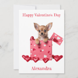 Custom Chihuahua Puppy Pink Heart Box Valentine Feiertagskarte