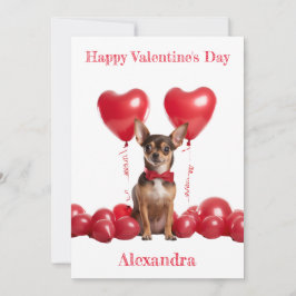 Custom Chihuahua Red Heart Balloons Valentine Feiertagskarte