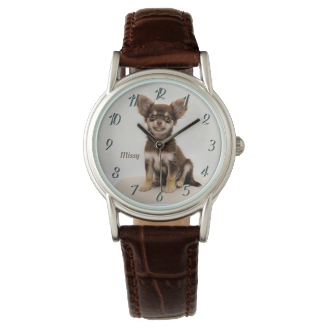 Custom Chihuahua Watch (einen Namen hinzufügen) 32 Armbanduhr (Vorderseite)