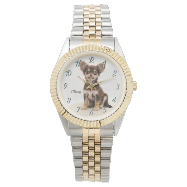 Custom Chihuahua Watch (einen Namen hinzufügen) 32 Armbanduhr (Vorderseite)