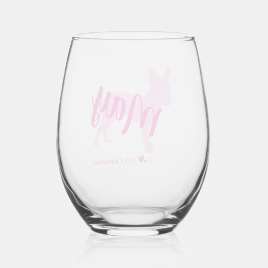 Custom Chihuahua Wine Glass Pastel Pink Silhouette Weinglas Ohne Stiel (Rückseite)