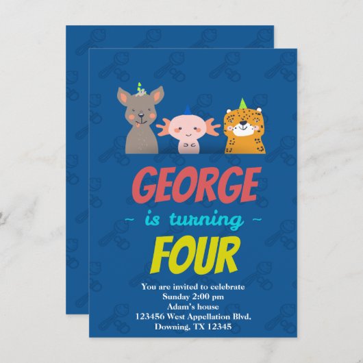 Custom Child Cheetah Sea Monkey Cartoon Einladung (Vorne/Hinten)