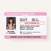 Custom Child Emergency Photo ID Badge for Kids Ausweis (Vorderseite)