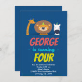 Custom Child Lion Giraffe Zebra Cartoon Einladung (Vorne/Hinten)