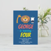 Custom Child Lion Giraffe Zebra Cartoon Einladung (Stehend Vorderseite)