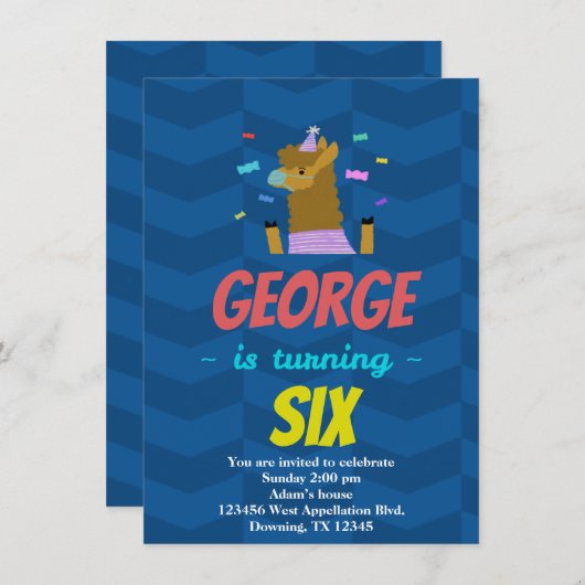 Custom Child Llama Celebration Cartoon Einladung (Vorne/Hinten)