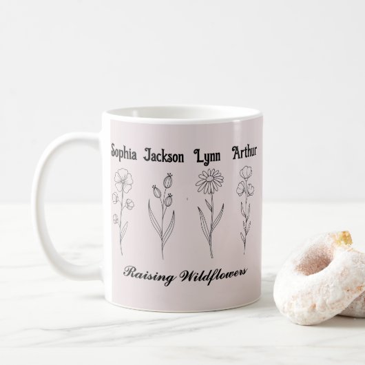 Custom Children Name Wildflower Garden Kaffeetasse (Mit Donut)