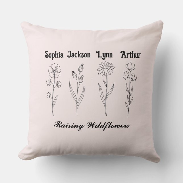 Custom Children Name Wildflower Garden Kissen (Vorderseite)