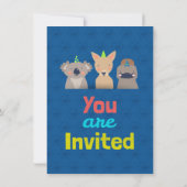 Custom Childs Birthday Card Animals Hats Cartoon Einladung (Rückseite)