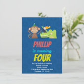 Custom Childs Birthday Card Animals Hats Cartoon Einladung (Stehend Vorderseite)