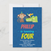 Custom Childs Birthday Card Animals Hats Cartoon Einladung (Vorderseite)