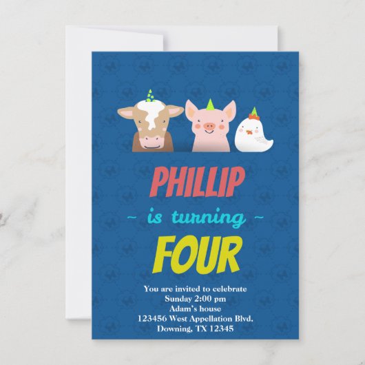 Custom Childs Birthday Card Animals Hats Cartoon Einladung (Vorderseite)