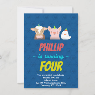 Custom Childs Birthday Card Animals Hats Cartoon Einladung