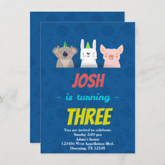 Custom Childs Birthday Card Animals Hats Cartoon Einladung