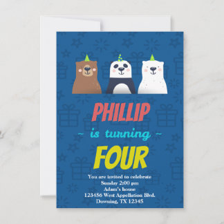 Custom Childs Birthday Card Animals Hats Cartoon Einladung