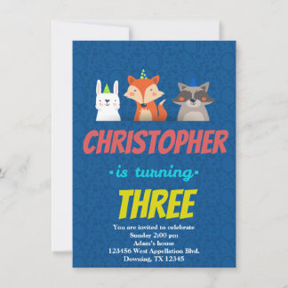 Custom Childs Birthday Card Animals Hats Cartoon Einladung