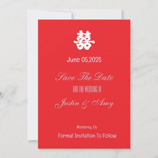 Custom Chinese Wedding Flat Save the Date Einladung (Vorderseite)
