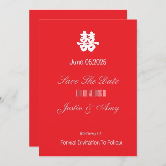 Custom Chinese Wedding Flat Save the Date Einladung (Vorne/Hinten)