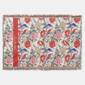 Custom Chinoiserie Asian Floral Pink Blue Red Bird Decke (Vorderseite)