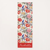Custom Chinoiserie Asian Floral Pink Blue Red Bird Yogamatte (Vorderseite)