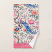 Custom Chinoiserie Asiatische Blumenlandschaft Badhandtuch Set (Handtuch)