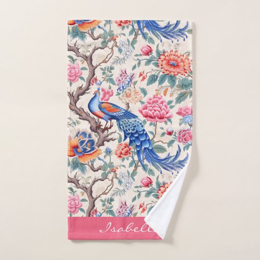 Custom Chinoiserie Asiatische Blumenlandschaft Badhandtuch Set (Handtuch)