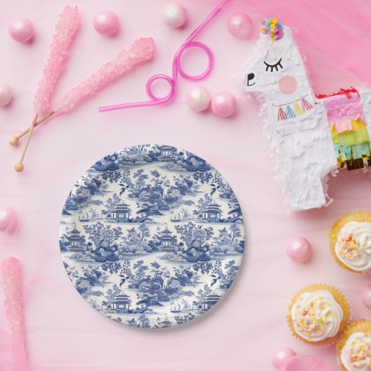 Custom Chinoiserie Muster Pagoda Blau Pappteller (Party)