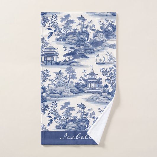 Custom Chinoiserie Muster Pagoda Blau Weiß Badhandtuch Set (Handtuch)