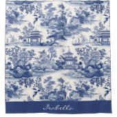 Custom Chinoiserie Muster Pagoda Blau Weiß Duschvorhang (Vorderseite)