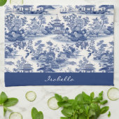 Custom Chinoiserie Muster Pagoda Blau Weiß Geschirrtuch (Gefaltet)