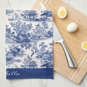 Custom Chinoiserie Muster Pagoda Blau Weiß Geschirrtuch (Viertel Falte)