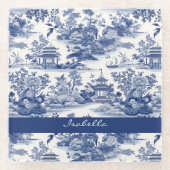 Custom Chinoiserie Muster Pagoda Blau Weiß Glasuntersetzer (Vorderseite)