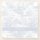 Custom Chinoiserie Muster Pagoda Blau Weiß Glasuntersetzer (Rückseite)