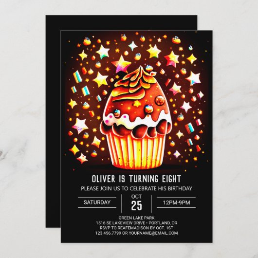 Custom Chocolate Bliss Muffin Geburtstag Einladung (Vorne/Hinten)