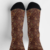 Custom Chocolate Brown Gold Paisley Muster Socken (Oben)