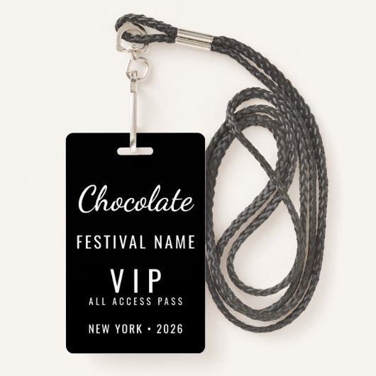 Custom Chocolate Festival Event QR Code VIP Ausweis (Vorderseite mit Schlüsselband)