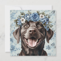 Custom Chocolate Labrador Hund Blue Floral Gruß