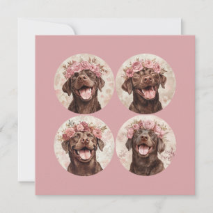 Custom Chocolate Labrador Hund Pink Floral Gruß Karte