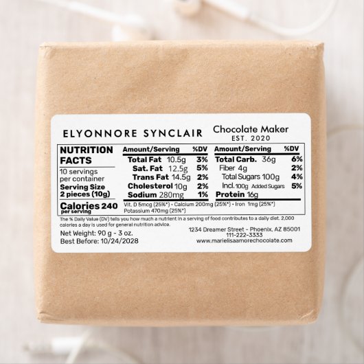 Custom Chocolate Maker Products Nutrition Facts (Insitu)