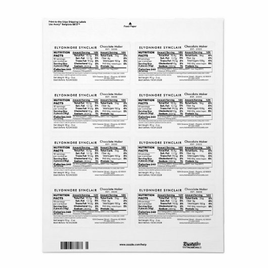 Custom Chocolate Maker Products Nutrition Facts (Vorne)