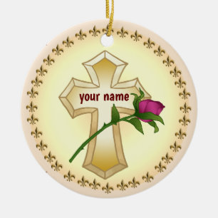 Custom Christlich Cross Rose Keramik Ornament