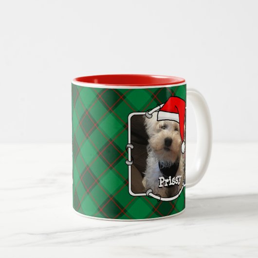 Custom Christmas 2 Foto Frame Rot & Grün Kariert Zweifarbige Tasse (VorderseiteRechts)