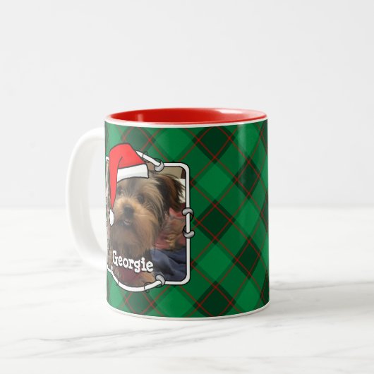 Custom Christmas 2 Foto Frame Rot & Grün Kariert Zweifarbige Tasse (Vorderseite Links)