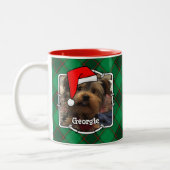 Custom Christmas 2 Foto Frame Rot & Grün Kariert Zweifarbige Tasse (Links)